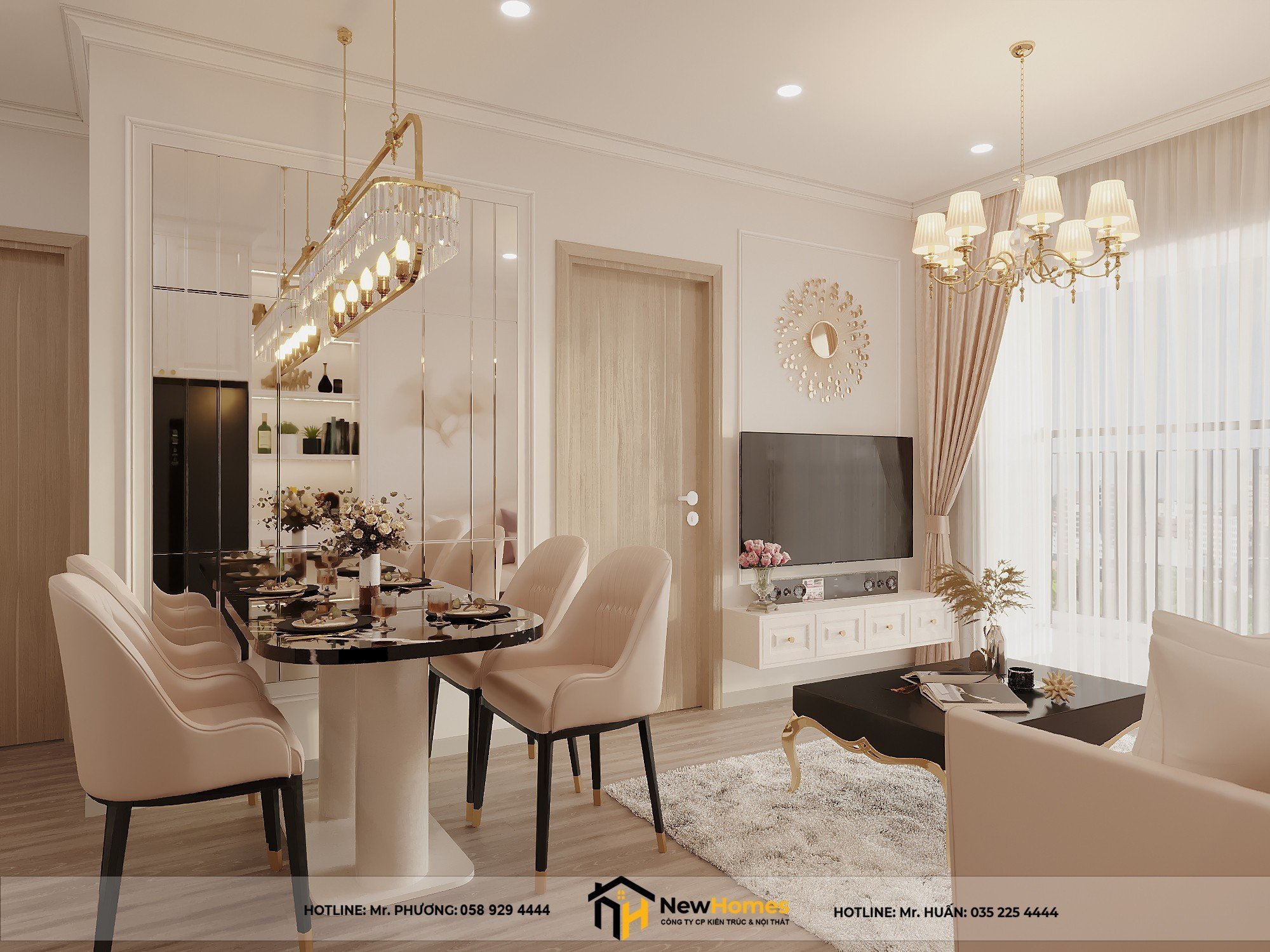 Phòng khách phong cách tân cổ điển hiện đại thanh lịch, bắt mắt, đầy tính nghệ thuật